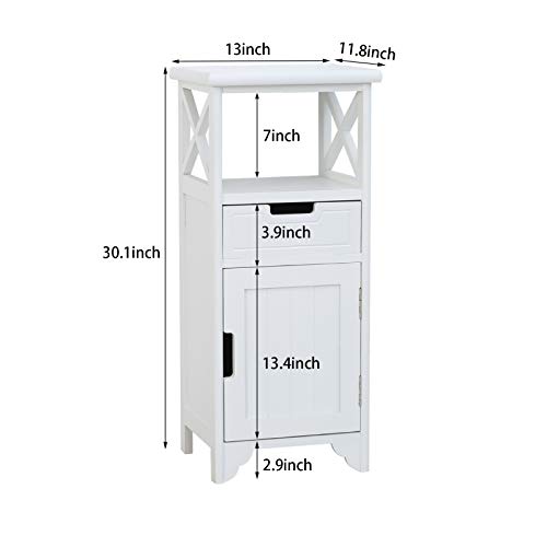 30" High Fully Assembled Nightstand with Drawer and Doors,Solid Wood,White | 30Inch Height Pre-Assembled Side End Table, No Assembly Bathroom Cabinet, Open Shelf, Slim Floor Standing Storage Cabinet - color: White