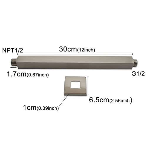 ENGA Brass 12-Inch Ceiling Mount Shower Arm (Brushed Nickel) - color: Brushed Nickel, style: 12 Inch