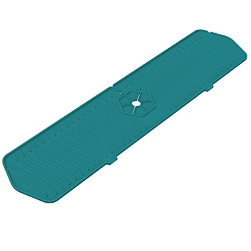 Kitchen Faucet Sink Splash Guard, 24" x 5.6'' Upgrade Silicone Faucet Water Catcher Mat, Sink Draining Pad Behind Faucet, Rubber Drying Mat for Countertop, Bathroom, Farmhouse, RV (Green) - color: Green, size: 24" x 5.6"