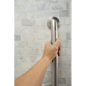 Moen Home Care Bathroom Safety 24 Inch Stainless Steel Handicap Grab Bar for Bathtub and Shower, Elderly Assistance Product with Concealed Screws, Polished Brass, R8924P - color: Peened, size: 24 Inch