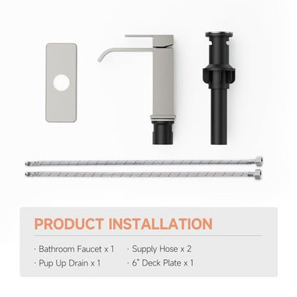 Brushed Nickel Bathroom Faucets Evolvegoods Modern Waterfall Faucet | Single Handle 1 or 3 Hole Bathroom Sink Faucet RV Mixer Tap Vanity Faucet with Deck Plate Pop-up Drain and Supply Lines - color: Brushed Nickel