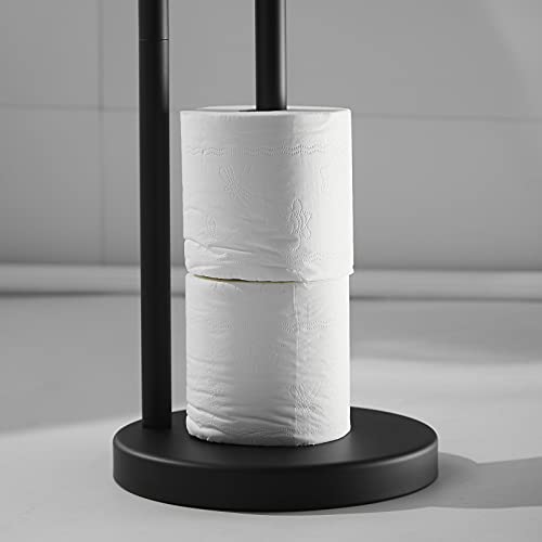 Toilet Paper Roll Holder Stand, NEWRAIN Bathroom Free Standing Toilet Tissue Paper Roll Holder Stand with Reserve Function,Matte Black - color: Matte Black