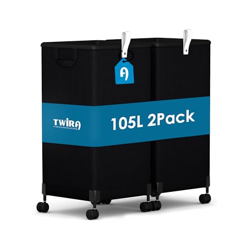 2Pcs Laundry Basket with Wheels 105L, Large Rolling Laundry Hamper with Removable Bag, Metal Frame Collapsible Dirty Clothes Bin, Cloth Organizer Hampers Pull Handle for Bathroom, Dorm, Bedroom Black - color: Black - 2 Pack
