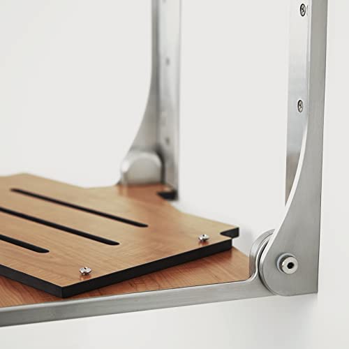 Seachrome SHAF-185155-PTS-S-SL High Back Silhouette Folding Wall Mount Shower Bench, Teak Seat with Silver Frame - color: Teak Seat With Silver Frame