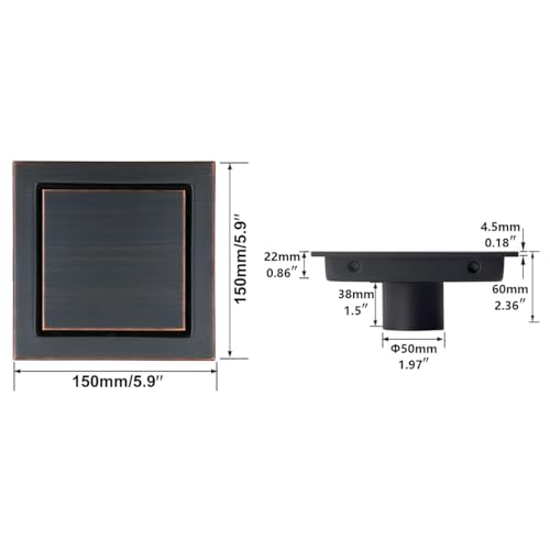 RANDOM Oil Rubbed Bronze Shower Drain Square with Removable Tile Insert Shower Drain Cover and Hair Strainer SUS 304 Stainless Steel 6 inch Shower Floor Drain - color: D-oil Rubbed Bronze-6″ Square