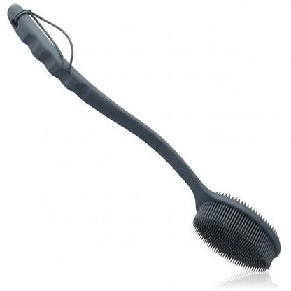 Avilana Silicone Body Scrubber for Shower – SGS Certified Food Grade Dual Sided Bath Brush, Gentle Exfoliating Silicone Loofah Alternative, Sensitive Skin Body Brush (Dark Gray, Long Handle) - color: Dark Gray, size: Long Handle