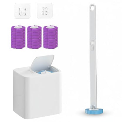2026 New Disposable Toilet Brush, Disposable Toilet Cleaning System, Ocean/Lemon/Lavender 3 Aromatherapy, Includes Disposable Cleaning Stick, Storage Box and Scented Refill Tabs (White-Lavender*18) - color: White-lavender*18