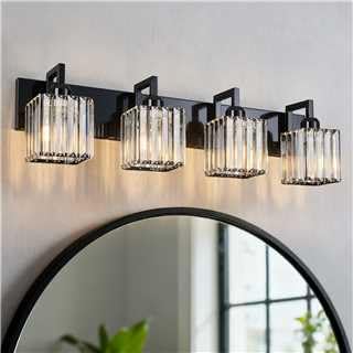 Modern Bathroom Vanity Light 4-Lights Plating Black Vanity Light Crystal Wall Light Bathroom Light Fixtures - color: Plating Black Crooked, size: 4-light