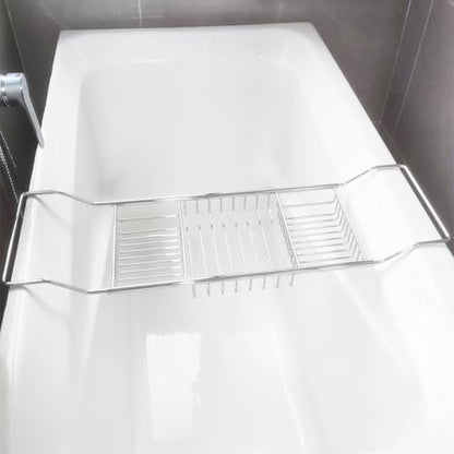 Stainless Steel Expandable Shower Bathtub Tray Over Tub Bath Caddy Expandable Bath Caddy for The Elegant Tub Chrome Polished (Silver) - color: Silver