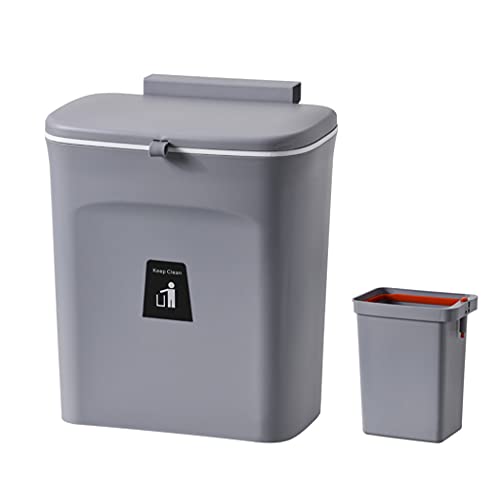 Hanging Trash Bin Wall Mounted Waste Bin Gargabe Waste Can for Bathroom Kitchen (Grey) - color: Grey