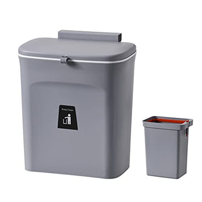 Hanging Trash Bin Wall Mounted Waste Bin Gargabe Waste Can for Bathroom Kitchen (Grey) - color: Grey