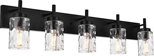 BONLICHT Modern Bathroom Lighting Over Mirror 5-Lights Rustic Bath Vanity Wall Mounted Light Fixtures Black Farmhouse Wall Sconce Lamp with Clear Hammered Glass Shade for Kitchen Living Room Hallway - color: Black, size: 5 Lights