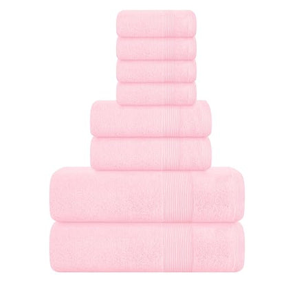 Belizzi Home 8 Piece Towel Set 100% Ring Spun Cotton, 2 Bath Towels 27x54, 2 Hand Towels 16x28 and 4 Washcloths 13x13 - Ultra Soft Highly Absorbent Machine Washable Hotel Spa Quality - Pink - color: Pink, size: 8 Piece Towel Set