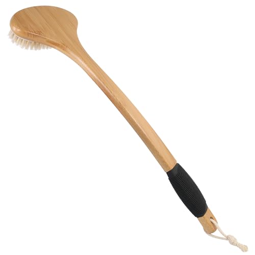 OWIIZI Back Scrub Brush for Shower,Stiff Boar Bristles Bamboo Curved Long Handle Antiskid Body Bath Brush for Back Use Wet or Dry,Deep Cleanse Large Surface Back Scrubber | 17.5" Bamboo Curved Long Handle Bath Brushes,Large Surface Deep Cleanse Back Scrub