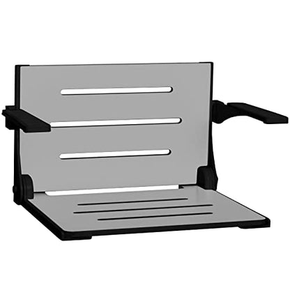 Seachrome Silhouette Comfort Folding Shower Bench Seat with Arms, Grey Seat with Matte Black Frame (SHAFAR-185155-PGS-S-MB-BK) - color: Gray Seat With Matte Black Frame and Matte Black Arm Pads