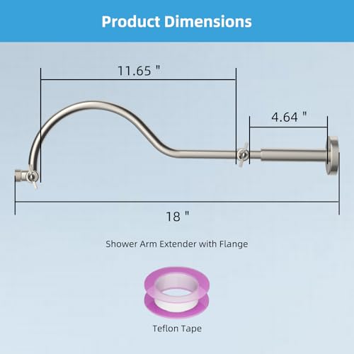 Hibbent All Metal Upgraded 18'' Shower Head Extension Arm, Brushed Nickel | Shower Arm with Flange, Brass Flexible Height & Angle Adjustable Shower Extender with Lock Joint, Universal Connection - color: Brushed Nickel
