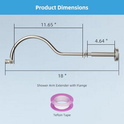 Hibbent All Metal Upgraded 18'' Shower Head Extension Arm, Brushed Nickel | Shower Arm with Flange, Brass Flexible Height & Angle Adjustable Shower Extender with Lock Joint, Universal Connection - color: Brushed Nickel