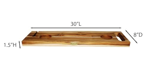 EcoDecors Eleganto 30" Live Edge Solid Teak Bath Caddy Tray with Handle, Book & Tablet Holder, Wine Glass Holders, Luxury Bathtub Tray - style: 30" Live Edge