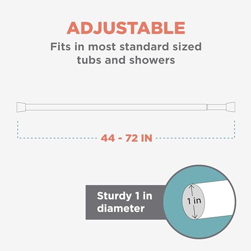 Zenna Home Tension Shower Curtain Rod, Chrome, 44 to 72 Inches – Premium Steel Adjustable Shower Curtain Rod for Bathroom, Easy No Drill Install – Rust Resistant Spring Tension Shower Curtain Bar - color: Chrome, size: 44" to 72" (Standard Size)