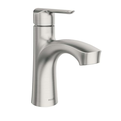 Moen Findlay Spot Resist Brushed Nickel Single-Handle Bathroom Faucet, Single-Hole Setup with Deckplate, 84516SRN - color: Spot Resist Brushed Nickel