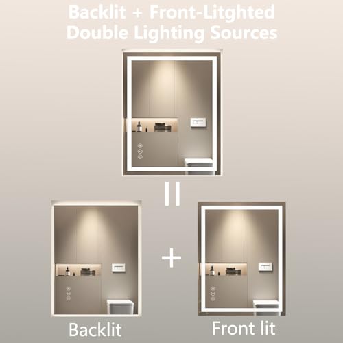 30"x36" LED Anti-Fog Memory Function Shower Mirror - Lighted Vanity Mirror with 3 Color Temperatures, Dimmable, Backlit + Front Lit, 3-Year Warranty