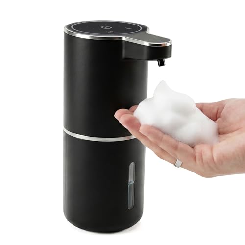 Automatic Foam Soap Dispenser – USB Rechargeable Smart Hand Soap Dispenser with 4-Level Adjustable, 380mL Wall Mounted or Countertop, IPX5 Waterproof, for Bathroom Kitchen (Black) - color: Black1