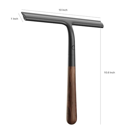 Shower Squeegee for Glass Doors, Streak-Free Silicone Window Cleaner with Detachable Wood Handle & Hook, Rust-Proof Bathroom Squeegee for Mirror, Tile Wall, Car Windshield, 10 Inch Black