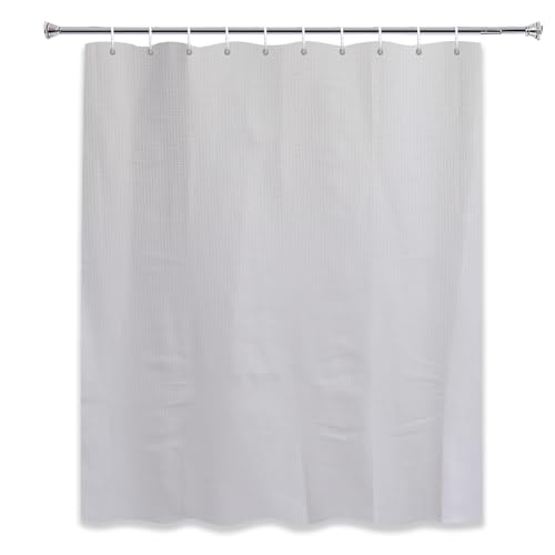 White Waffle Shower Curtains 65 Inches Long for Step in Tub with 12PK Hooks | Water-Repellent Fabric 12PK Hooks - color: White, size: 70"W x 65"L (Pack of 1)