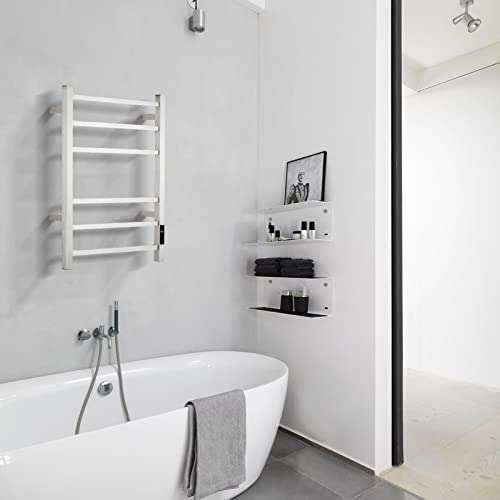 Electric Towel Warmer - Wall Mounted Bathroom Heated Towel Rack, Plug-in Design & Brushed Stainless Steel Finish (Square Brushed with Timer ETW13CS, 6 Bar)
