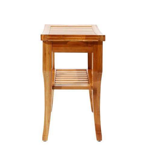 soges Bamboo Shower Bench, Waterproof Shower Stool with Storage Shelf, Wood Bath Organizer Seat, KS-HSJ-04 - color: Teak