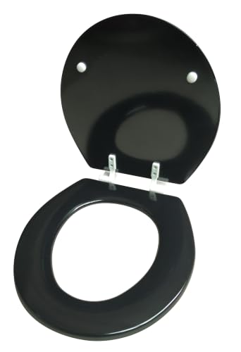 American Dream 17" MDF Toilet Seat – Black Finish, Durable Medium-Density Fiberboard Construction with Easy-Install Hardware and Standard Round Fit - color: Black