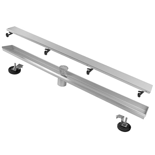 48 Inch Linear Drain Shower Drain Brushed Floor Drain with Removable SUS304 Stainless Steel CUPC Certificate and 2-in-1 Tile Insert Grate Cover - color: Brushed, size: 48inch