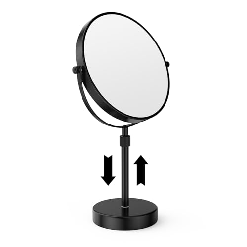 Nicesail 19 Inch Tall Makeup Mirror with 10X Magnification, 8 Inch Magnifying Mirror Tabletop with Pedestal, Height Adjustable Black (8 Inch, 10X) - color: No Light-black-10x