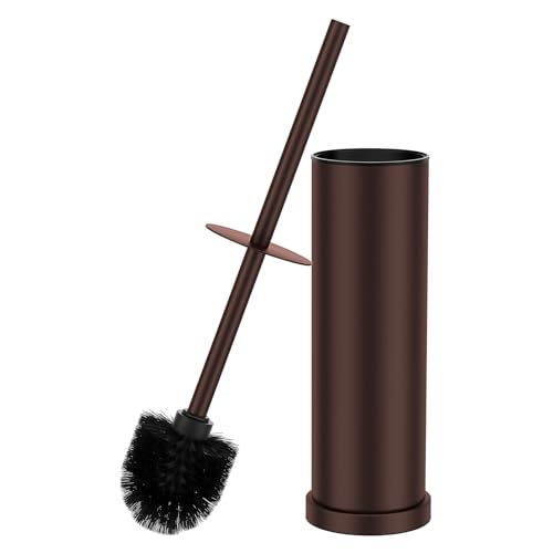 Bronze Toilet Brush and Holder Set，Stainless Steel Heavy Duty Toilet Bowl Brush，Extra Long Handled Modern Toilet Cleaner Brush with Replaceable Head, Removable Inner Bowl, and Splash Protection - color: Bronze, size: 1 Pack