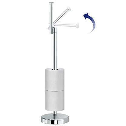Gatco 1448C Latitude II Freestanding Toilet Paper Holder with Storage, Bathroom Tissue Stand, Chrome, 22.25" H, Holds 1–4 Reserve Rolls, Weighted Base - color: Chrome