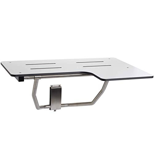 Seachrome 32" x 22.5" Lift-Assist ADA L-Shaped Reversible Bathroom Shower Bath Transfer Seat, Folding, Wall-Mounted, White Phenolic Seat - color: White, size: 32 x 22.5