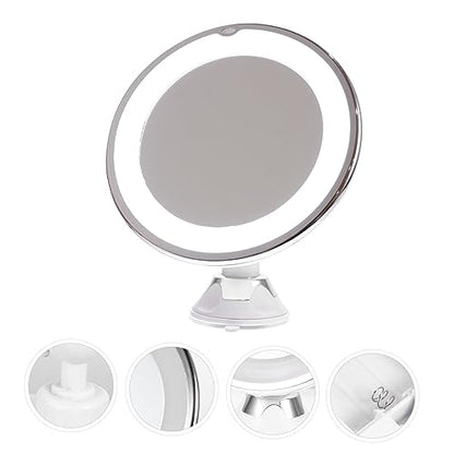 Ipetboom 10X Magnifying LED Makeup Mirror with Suction Cup Portable Lighted Vanity Mirror for Bathroom and Travel for Cosmetics Application and Grooming - size: 17x17cm