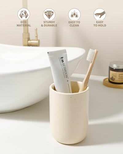 BosilunLife Ceramic Toothbrush Holder - 12oz Bathroom Toothbrush Holder Tooth Brush Holders Tumbler Cups Reusable Toothbrush Mouthwash Cup Small Toothbrush and Toothpaste Holder, Apricot - color: Apricot-cyl, size: cylinder