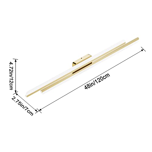 Ralbay 48" Gold Vanity Lights 48W Frosted Aluminum Modern LED Gold Bathroom Vanity Light Fixtures Over Long Mirror Modern Gold Bath Lighting 6000K White Light - color: Gold, size: 48 inch