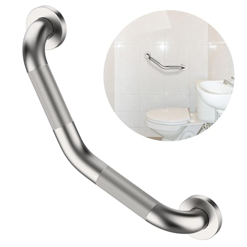 16 Inch Angled Grab Bar, ZUEXT Anti Slip Shower Grab Bar Handles,Satin Brushed Nickel Stainless Steel Knurled Bathroom Balance Bar, Safety Hand Rail Support for Handicap Elderly Injury Senior - color: Brushed Nickel, size: 16 Inch - 1 Pack