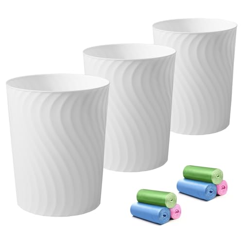 YGJT Small Trash Can, 3 Pack 1.8 Gallons Bathroom Trash Can with Trash Bags | Slim Waste Basket, Round Garbage Can, Plastic Trash Bin for Kitchen, Dorm, Bedroom, Office, Living Room|Compact Spaces(White) - color: White S, size: 3Pack