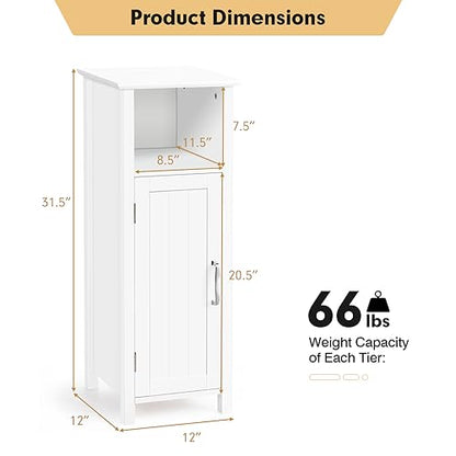 COSTWAY Bathroom Storage Cabinet, Freestanding Narrow Storage Organizer with Open Shelf & Adjustable Shelf, Small Slim Floor Cabinet for Bathroom, Living Room, Entryway, Office, White | with Open Shelf & Adjustable Shelf, Small Slim Floor Cabinet for Bath