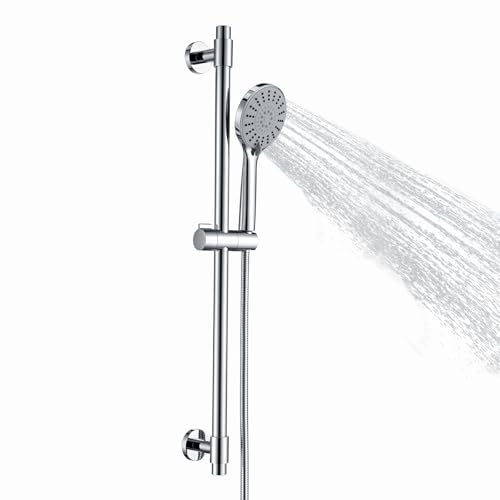 Adjustable 30-Inch Shower Slide Bar with 5-Function Handheld Shower Head, Stainless Steel Wall Mount Shower Slide Bar Set with Extra Hose (Chrome) - color: Chrome
