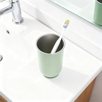 Magnetic Stainless Steel Toothbrush Cup, 304 Rustproof Hanging Mouthwash Holder With No Drill Wall Mount Inverted Design For Water Drainage & Hygienic Storage Space Saving Rinse Cup(Green)