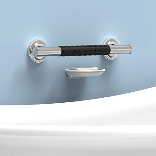 1-1/4 x 12inch Stainless Steel Bath Safety Grab Bar with Anti Slip Rubber Grip, ADA Compliant 500lbs Weight Support, Decorative Collection Miami, Brushed Nickel