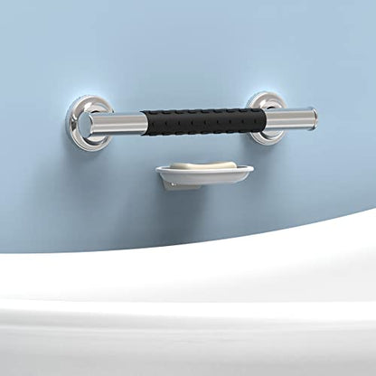 1-1/4 x 12inch Stainless Steel Bath Safety Grab Bar with Anti Slip Rubber Grip, ADA Compliant 500lbs Weight Support, Decorative Collection Miami, Brushed Nickel