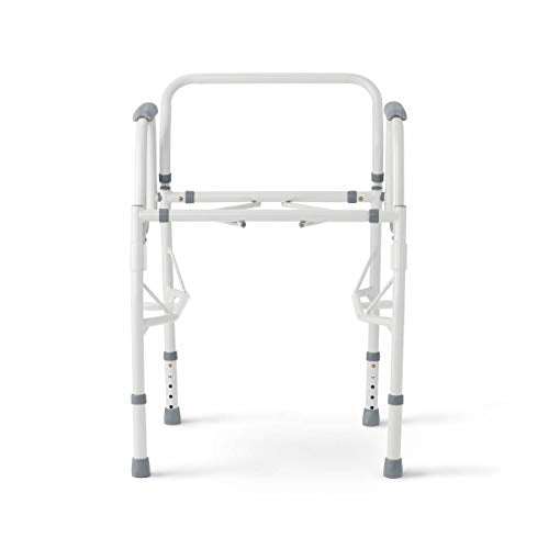 Medline Adjustable Steel Drop-Arm Bedside Commode, Portable Bedside Toilet, 350 lb Weight Capacity Removable 7.5 QT. Bucket, Toilet Chair For Elderly, Tool-Free Assembly