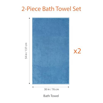 Amazon Basics 2-Piece Quick-Dry Oversize Bath Towel, 100% Cotton, 54" x 30", Lake Blue - color: Lake Blue, size: 2 Piece, style: Bath Towel (Pack of 2)