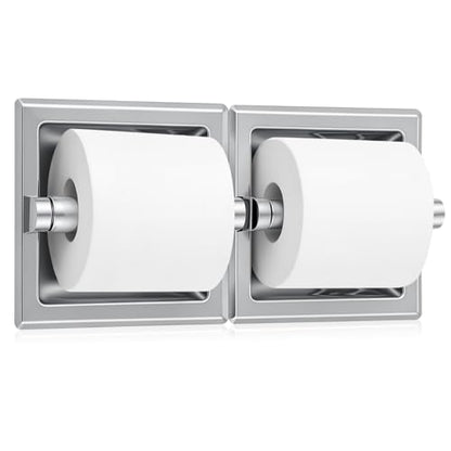 Recessed Toilet Paper Holder, Double Roll Wall Mounted Toilet Tissue Dispenser, 304 Stainless Steel Bathroom Storage Built-in Space Saving for Modern Commercial Restrooms