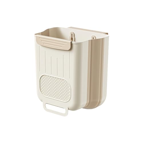 Wall Mounted Collapsible Trash Can, Kitchen Cabinet Door Hanging Waste Bin, Foldable Storage Container, Large Capacity (Milk White, Small)